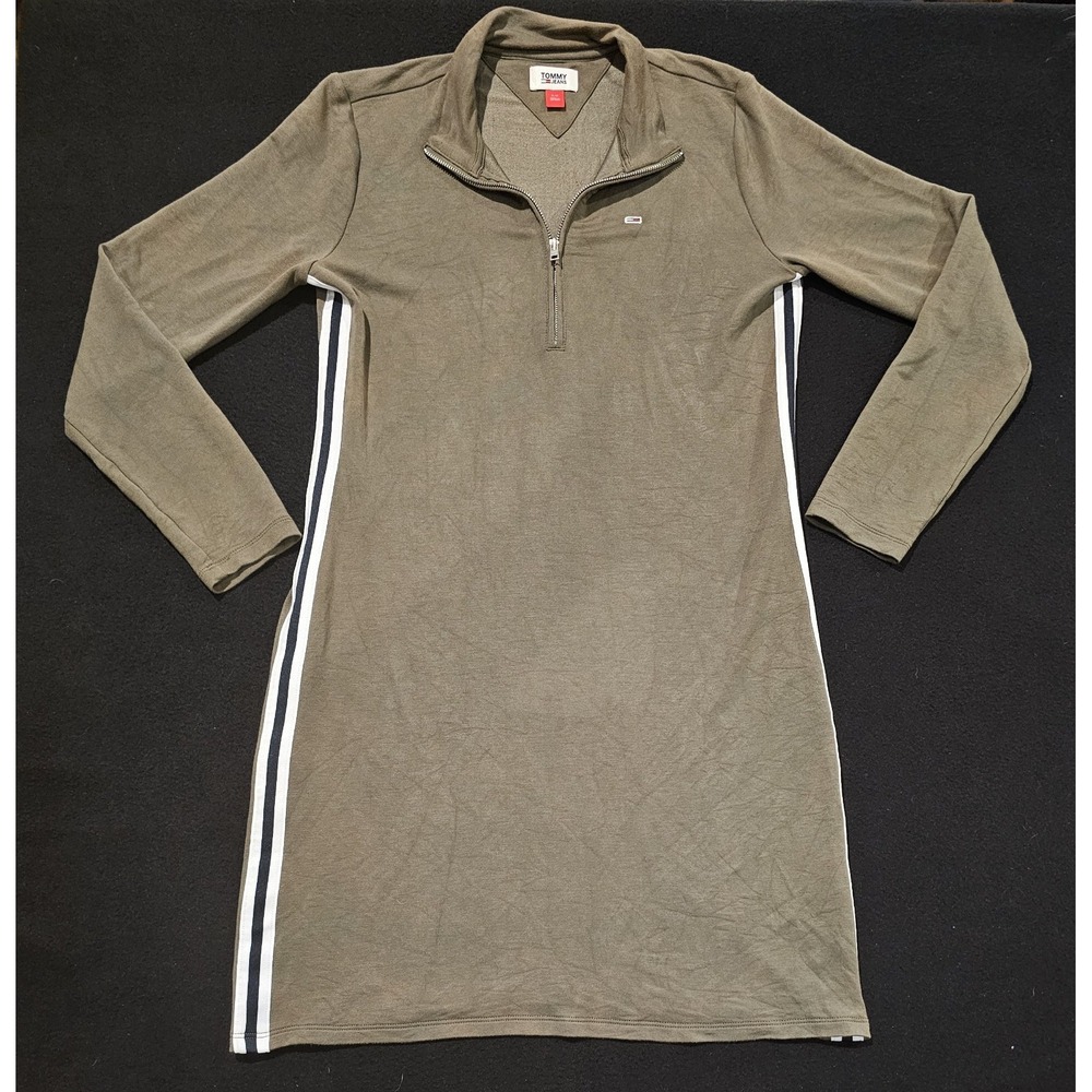 Tommy Jeans One Piece Long Sleeve Olive Green Distressed Womens Size Small Dress